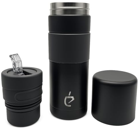 UN MATE Yerba Mate Becher Set – 3-in-1 Automate Matermo aus Edelstahl 750 ml – Thermobecher mit Bombilla und Filter – Mate Thermosflasche für unterwegs – Schwarz, BPA-frei