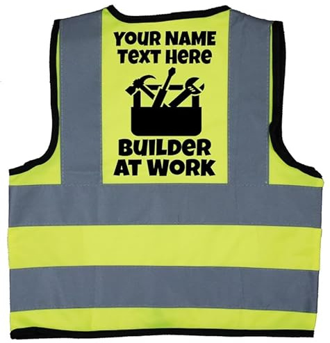 Personalised Builder at Work Baby, Toddler, Children's Hi Vis Vest
