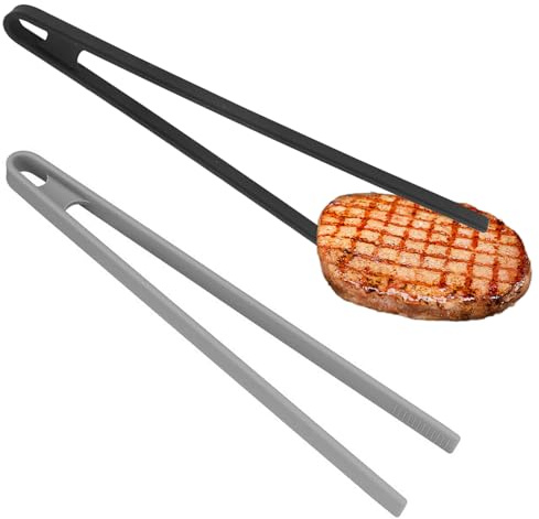 Kochpinzette Silikonzange, 2 Stk 29,5 cm Zange Küche Kochzange Koch Pinzette Silikon, Küchenzange, Grillzange Lang, Heissluftfritteuse Zubehör, Pinzette Küche Zum Kochen Grillen BBQ (Schwarz - Grau)