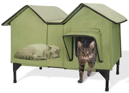 Outdoor Cat House, Extra Large Waterproof Cat Kennel with Elevated Base, Pet House for Indoor Outdoor Cats and Small Dogs, Feral Cat Shelter for Multiple Cats