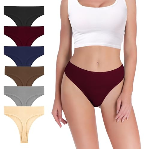 Pmrxi Lot de 6 strings en coton pour femme, grande taille, respirants, sans couture, taille haute