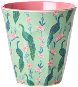 Rice Gobelet en mélamine - Taille moyenne - Motif paon vert - Gobelet pour enfant - Vaisselle de camping - Vaisselle en mélamine incassable - Sans BPA - 250 ml