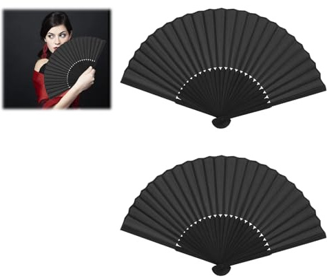 2 PCS Handfächer Faltbare Fächer,Orientalischer Bambus Fächer,Schwarz Chinesische Handfächer,Fächer Schwarz,Handfächer Schwarz,Fächer Klein,für Hochzeite Bevorzugung Aufführung Tanz Dekoration
