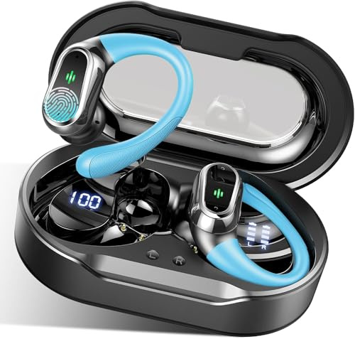 Rolosar Ecouteurs Bluetooth sans Fil Sport, Écouteur Bluetooth 5.4 avec ENC Réduction, Ecouteurs sans Fil 50H HiFi Stéréo, Oreillette Running, IP7 Étanche Casque Écran LED pour iOS Android, Bleu