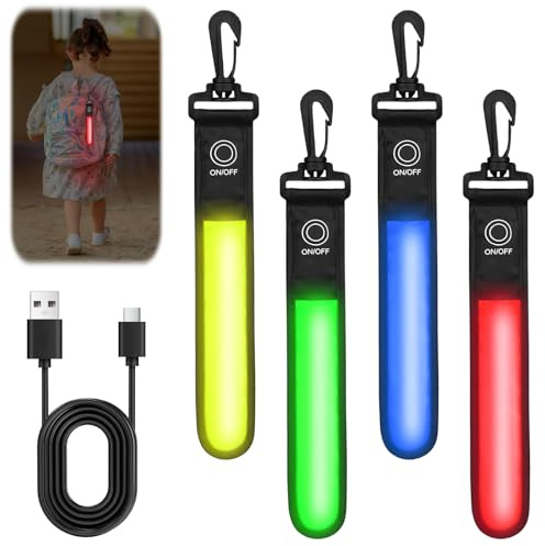 GAOUTO Cartable à LED clignotante, 3 modes, rechargeable par USB, pendentif réfléchissant, lumière de sécurité, clignotant, cartable, étanche, pour cartable, sac à dos (multicolore)