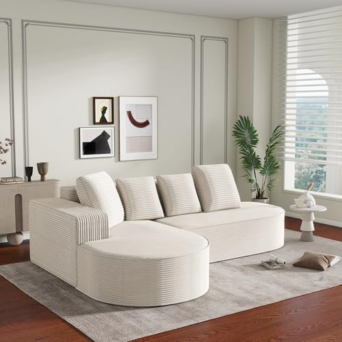 HOXINBLY 3-Sitzer-Schlafsofa, 3-Sitzer-Ecksofa, L-Form, gepolsterte Chaise Longue Wolke für Wohnzimmer, gepolstertes Sofa aus Frottee, weiß (keine Montage erforderlich)