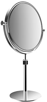 Calmwaters Rasierspiegel/Kosmetikspiegel Standspiegel, 3/1-fach Vergrößerung, Chrom, rund, zweiseitige Spiegelfläche, höhenverstellbar, 360° drehbar, Kristallglas, Metall, 80BS6250