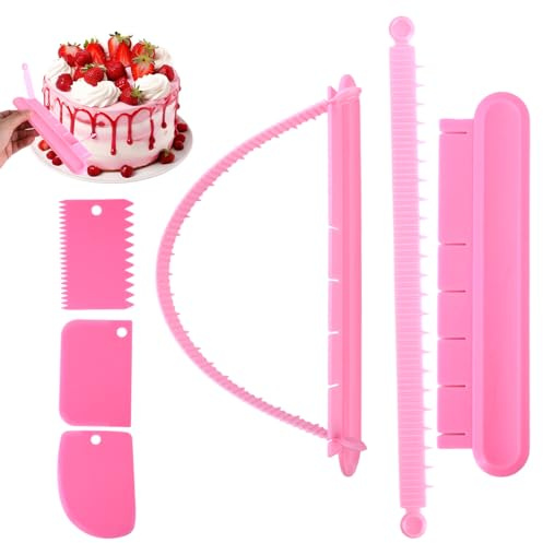 Penitue 2st Fondantkakbågslinjaler och 3st Tårtskrapor, Plastinramningsverktyg Bagartillbehör Justerbara Bakverktyg Bakverk för Bageri Hem Dessertbutik