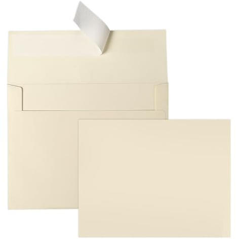 Goefun Ivory Blank Cards and Envelopes (Not-Folded), Cream Flat Note Cards 4.25 x 5.5 and A2 Envelopes Self Seal 100 Pack for Wedding, Invitations, DIY Notecards, Birthday & All Occasion