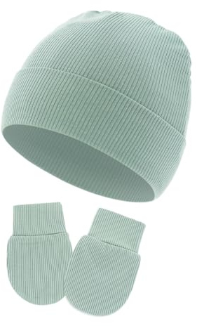 Gorro de bebé para recién nacidos, gorro de hospital para niñas, gorras de lactancia con guantes antiarañazos para primavera y otoño 2025, gorro y manoplas, verde, Talla única