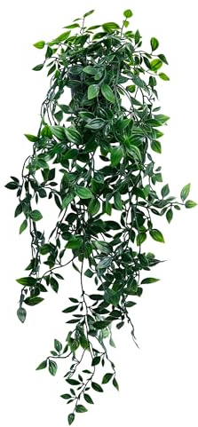 HOREAKHJ Artificial Hanging Plants for Shelf, Fake Potted Greenery 1-Pack Faux Mandala Vines in Black Pot, Décor for Office Living Room Bathroom Indoor Outdoor