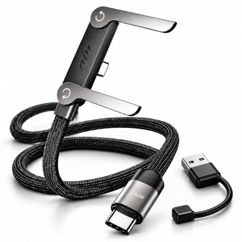NODELINK Cable USB C a USB C 1,5m Tipo C 240W PD 3.0 5A con Adaptador USB A Integrado, Carga Rápida y Datos 480Mbps, Soporte Plegable Giratorio 360°, Nylon Trenzado para Portátil, Tablet y Consolas