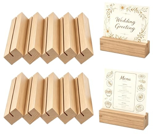 10 Piezas Soportes para Tarjetas de Madera, Tarjetero de Mesa Natural Menú Fabricado Clip la Foto Titular de la tarjeta de posición para Bodas Restaurantes Conferencias Banquetes y Fiestas