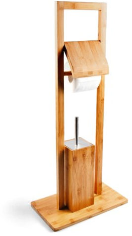 Relaxdays WC Garnitur aus Bambus, HBT: 82 x 36 x 21 cm, Standgarnitur mit Toilettenbürste und Klorollenhalter, Toilettenpapierhalter, natur, Braun