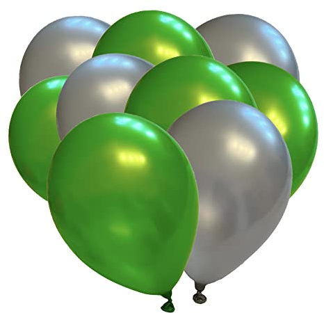 50 Luftballons Metallic - 27cm - Grün-Silber - Latex Luftballons für Geburtstage, Kindergeburtstage, Partys, Hochzeiten und Feste, Luft & Helium geeignet, EU Herstellung - Partyloon