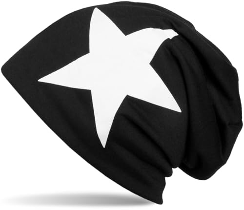 styleBREAKER Unisex Beanie Stern Print Mütze bis Umfang 59cm | Stoffmütze. elastisches Material. Bundweite 26cm. Höhe 26cm. weiche Haptik. Einheitsgröße.
