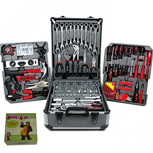 UNITED TRADE CASSETTA ATTREZZI A TROLLEY COMPLETA DI 187 PEZZI PROFESSIONAL + + OMAGGIO orologio/sveglia Masha ed Orso