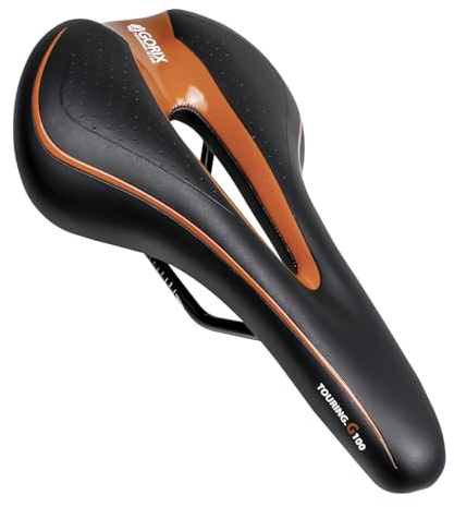 GORIX Fahrradsattel Sitz, bequemes Kissen mit Schiene, Mountainbike, Rennrad für Damen und Herren (GX-C19) (Schwarz × Braun)