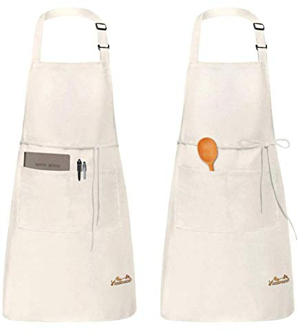 Viedouce 2 Pezzi Grembiule da Cucina Chef,Grembiule da Ristorante BBQ Bar Chef Cucina,Regolabile Grembiuli con Tasche Chef di Cucina,Impermeabile,Gembiule Cucina Uomo Donna (Beige)