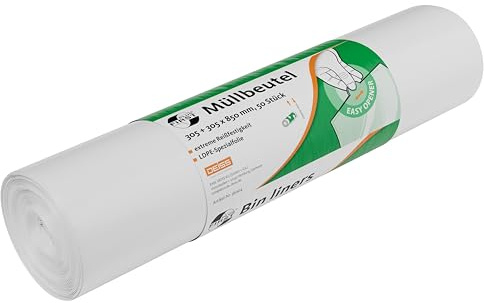 DEISS FIRST PLUS De LDPE, material 1A, 80 l, apto para cestas de malla de alambre, blanco, 50 piezas/rollo