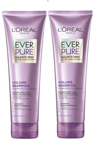 L'Oreal Paris EverPure Volume Sulfate Free Shampoo for Color-Treated Hair, Volume + Shine for Fine, Flat Hair, with Lotus Flower, 2 Count (8.5 Fl; Oz each) (Packaging May Vary)