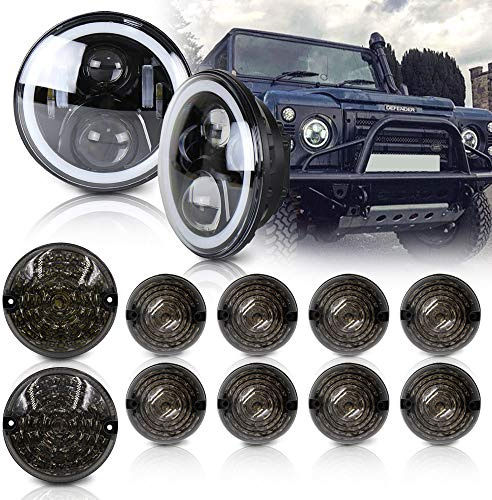 NSLUMO 7-Inch LED-Scheinwerfer und 95mm Leuchten-Nachrüstsatz für Defender | 90/110 1990-2016 getöntes Glas E4-geprüft SMD LED schwarzes Glas Nebelscheinwerfer Rückfahrleuchte Ersatz 10PCS
