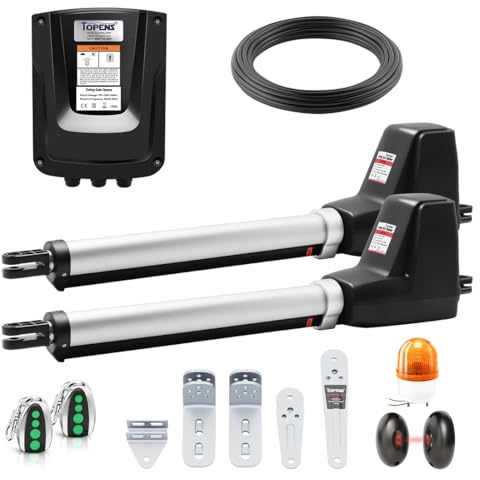 TOPENS AT602 Dual Swing Gate Opener Medium Duty Automatic Gate Motor for Double Swing Gates Up to 5.5m per Arm, Electric Driveway Gate Operator AC Powered with Remote Control, Beacon and Photo Sensor