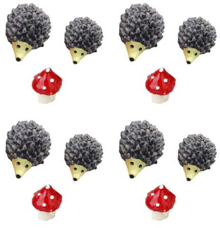 TOYANDONA 12 Pcs Résine Animal Figurine Mini Hérisson Champignon Statue Sculpture Miniature Table Ornements Gâteau Toppers pour Maison De Poupée Fée Jardin Paysage Tableau De Bord