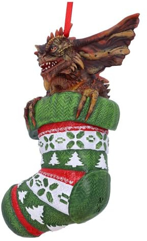 Nemesis Now Gremlins Mohawk i strumpa hängande festlig dekorativ prydnad 12 cm, harts, grön, officiellt licenserade Harry Potter-varor, gjutna i finaste harts, skickligt handmålad