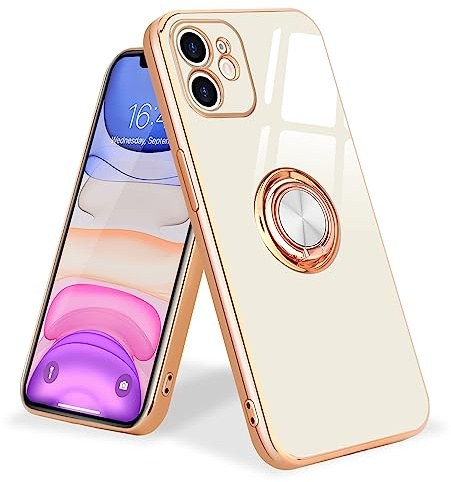 Urarssa Kompatibel mit iPhone 11 Hülle mit 360 Grad Ring Ständer Handyhülle Schutzhülle Magnetischer Autohalterung Stoßfest für iPhone 11 Hülle Case, Weiß