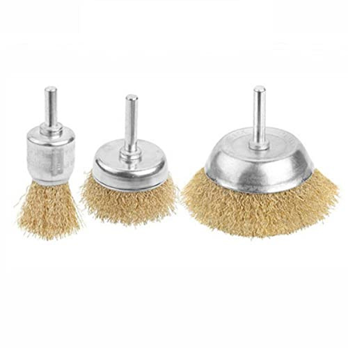 TOOLSTEK WOKIN Wire Brush Wheel Cup Brush 3pcs Wire Brush Set for Drill 1/4 Inch Shank Brass Coated Crimped Wire Wheel for Clean Rust Flakes Paint Sanding Corrosion