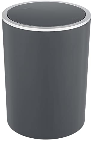 WENKO Schwingdeckeleimer Mod, Inca eleganter 5 Liter Badezimmer-Mülleimer mit schwenkbarem Deckel aus BPA-freiem Kunststoff Ø 18,5 x 25,5 cm Anthrazit
