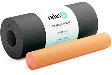 RELEXA Faszienrolle 2in1 - Ideal Zur Massage Bei Rückenschmerzen & Als Ergänzung Zum Fitness-Training - Angenehmes Material & Recyclebar - Schwarz/Orange