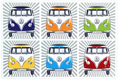 BRISA VW Collection - Volkswagen Tischsets-Platzdeckchen-abwaschbare-4er Sets-Platzsets in T1 Bulli Bus Design (Samba Stripes Bunt/4er Set)