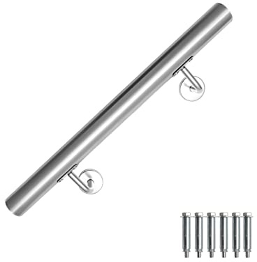 Joparri Main courante en acier inoxydable de 50 cm, rampe d'escalier avec support mural et embouts pour l'intérieur et l'extérieur SNOF-6677-M1Z