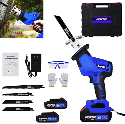 21V Bürstenlose Säbelsäge, Akku-Reciprosäge mit 2x 1,5Ah Akku, 0-1900SPM variable Geschwindigkeit, 4 Sägeblätter, 15mm Hublänge, LED Licht, Elektrische Säbelsäge für Metall/Holz/PVC-Rohr/Baumschnitt