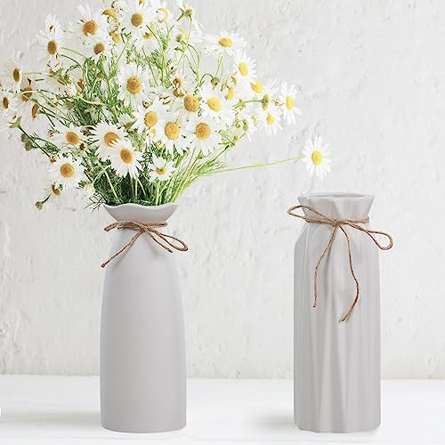 2 Stück Große Vase für Pampasgras - Weiße Bodenvase aus Keramik, Moderne Blumenvase für Home Decor, Büro, Tischdeko, Trockenblumen - Porzellan Dekoration