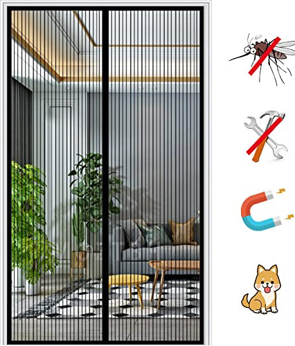 Fliegengitter Tür, fliegengitter balkontür,Insektenschutz Magnet Moskitonetz Automatisches Schließen Balkontür Fliegenvorhang,-Black-a|| 85x200cm(33x78inch)