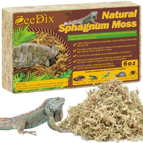 ZeeDix 6 OZ Long Fiber Sphagnum Moss for Reptiles, 8QT Natural Dried Terrarium Reptile Moss Bedding Substrate for Leopard Gecko, Tortoise, Snakes, Frogs, Ball Python & Other Reptiles