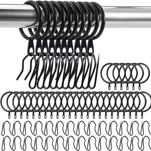 30 Pieces Metal Drapery Curtain Rings Curtain Hanging Rings and 30 Pieces Metal Curtain Drapery Pin Hooks for Window Curtain, Door Curtain and Shower Curtain, 30 mm Internal Diameter