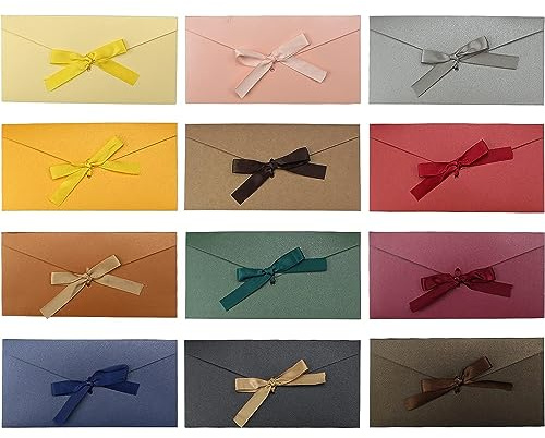 Plstod 12 Stück Briefumschläge Bunt, Retro Pocketfold Umschläge, Briefumschläge Farbig mit Bändern, Perlglanzpapier Umschläge für Party Geschenkkarten Einladung zum Geburtstag Dankeskarten
