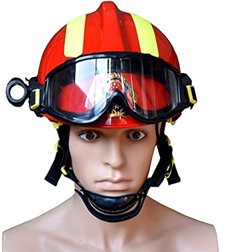 HSRG Feuerwehrhelm, Rettungshelm Mit Schutzbrille Und Lichtstativ, Schutzhelm, Zuhause, Feuerwehrmann, Arbeit In Der Höhe – Rot