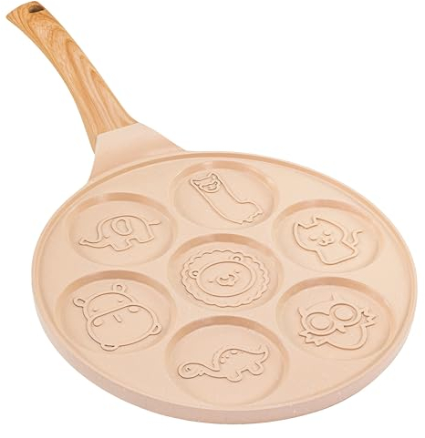Erreke Padella Pancake, Padella Antiaderente per Pancake, Adatta per Tutti i Tipi di Cucina e Induzione, Padelle Design Divertente Volti Emoji per Bambini, 26 cm, Colore Beige