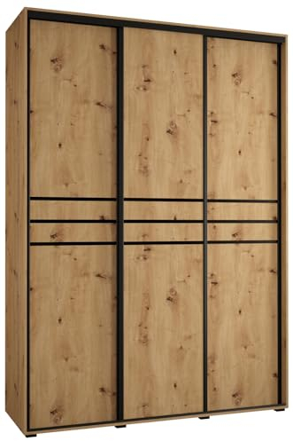 MEBLE KRYSPOL Davos 10 170 Schrank mit DREI Schiebetüren für Schlafzimmer - Moderner Aufbewahrungsschrank mit Kleiderstange und Regalen - 235,2x170x60 cm - Artisan Artisan Schwarz