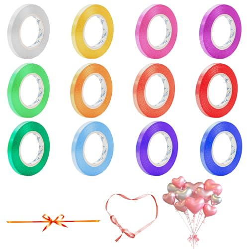 TRUEIN Ballonband, 12 Farben, 10 m/Rolle, Ringelband, Ballonschnur, doppelseitiges Fleckenband, Ringelballonband für Handwerk, Festival, Hochzeit, Valentinstag, Party-Dekoration