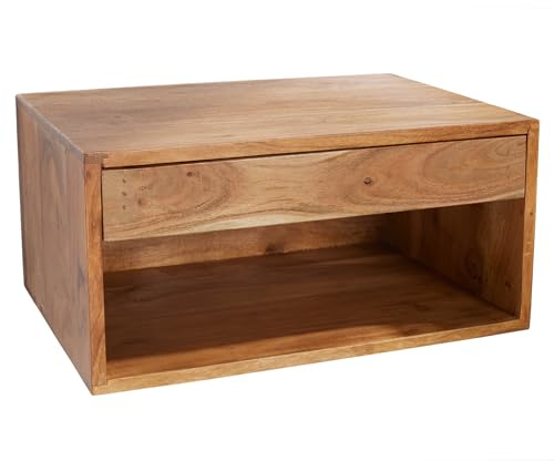 Riess Ambiente Nachttisch Pure 50cm - braun - Holz - montiert robust | Stauraum, als Beistelltisch nutzbar, langlebig, individuelle Maserung, eleganter Look, Schubladen, Ablagefläche