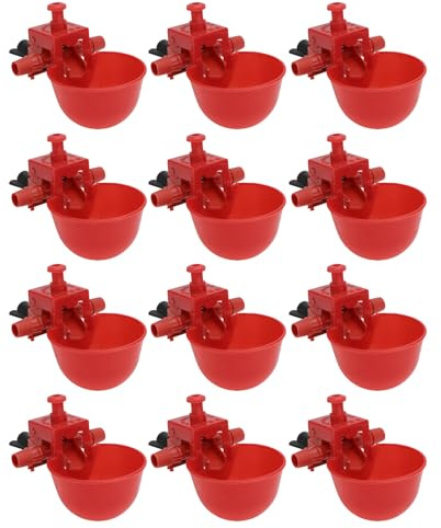VANZACK 12PCS Abreuvoir Automatique pour Volaille, Gobelets à Eau RéGlables pour Poulets, Pigeons, Oiseaux, Accessoires De Poulailler, Rouge, en Plastique Abs, Facile à Installer