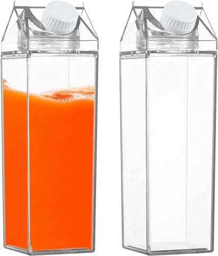 Bouteilles en Carton de Lait, 500ml/1L Bouteille d'eau Transparent en Plastique, Gourde à eau Portatif, Bouteille de Jus Vide Boissons Limonade thé Glacé pour Frigo Camping Pique-nique Sport Voyage