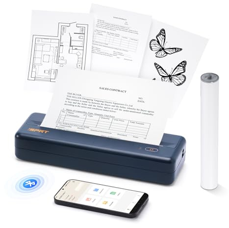 iDPRT MT890 Mobiler Drucker, Thermodrucker A4 Kompatibel mit Android und iOS, Bluetooth Tragbarer Drucker Nur Thermopapier für Reisen, Hause, Lernen, Büro, Schule- Blau