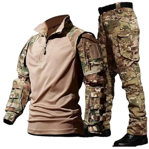 Taktischer Herrenanzug, Outdoor, langlebig, atmungsaktiv, T-Shirt, Cargohose, Set, mehrere Taschen, Camouflage, 2-teiliges Set, CP-Set, M